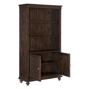 English Elm Bookcase Tall Acacia Veneer Display Cabinet with Textured Charcoal Finish and Pewter Hardware B011P581602