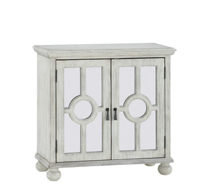 English Elm Accent Chest Antique White Wood Cabinet with Glass Door Inlays and Brass Pulls B011P581604