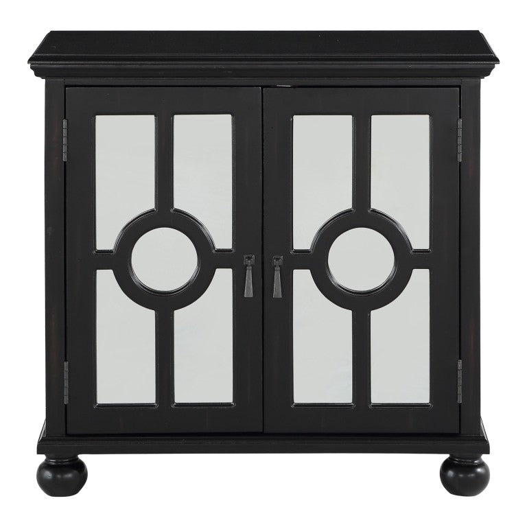 English Elm Accent Chest with Mixed Media Glass Doors Turned Feet and Vintage Storage Appeal Antique Black B011P581605