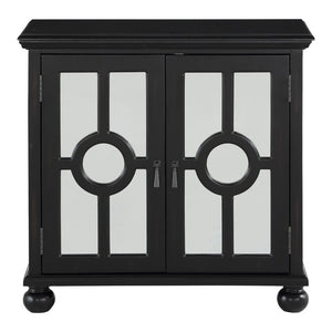 English Elm Accent Chest with Mixed Media Glass Doors Turned Feet and Vintage Storage Appeal Antique Black B011P581605