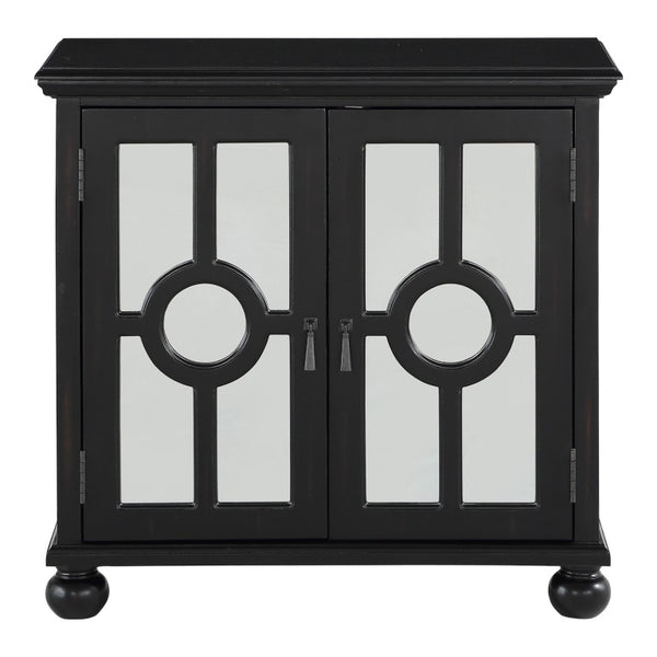 English Elm Accent Chest with Mixed Media Glass Doors Turned Feet and Vintage Storage Appeal Antique Black B011P581605
