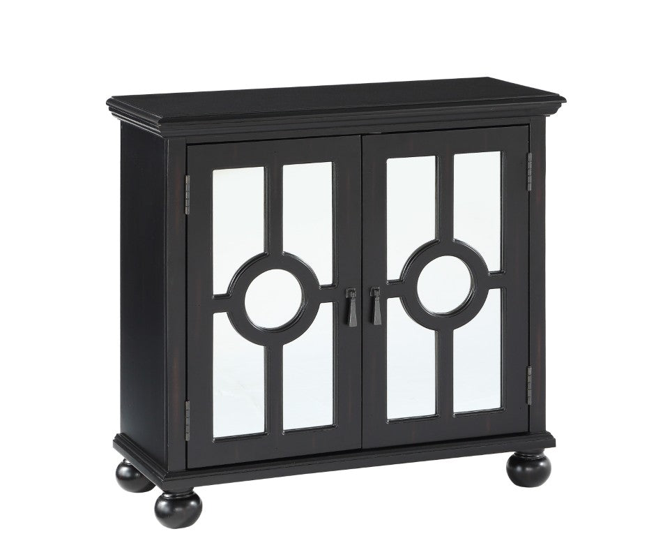 English Elm Accent Chest with Mixed Media Glass Doors Turned Feet and Vintage Storage Appeal Antique Black B011P581605