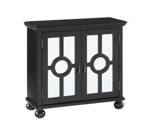 English Elm Accent Chest with Mixed Media Glass Doors Turned Feet and Vintage Storage Appeal Antique Black B011P581605