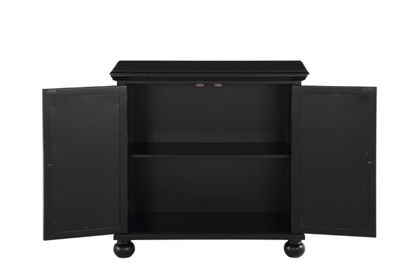 English Elm Accent Chest with Mixed Media Glass Doors Turned Feet and Vintage Storage Appeal Antique Black B011P581605