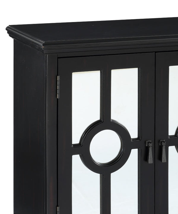 English Elm Accent Chest with Mixed Media Glass Doors Turned Feet and Vintage Storage Appeal Antique Black B011P581605