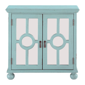 English Elm Accent Chest with Mixed Media Glass Doors Turned Feet and Vintage Storage Appeal Aqua B011P581606