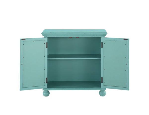 English Elm Accent Chest with Mixed Media Glass Doors Turned Feet and Vintage Storage Appeal Aqua B011P581606
