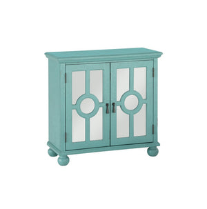 English Elm Accent Chest with Mixed Media Glass Doors Turned Feet and Vintage Storage Appeal Aqua B011P581606