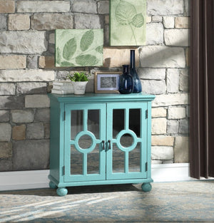 English Elm Accent Chest with Mixed Media Glass Doors Turned Feet and Vintage Storage Appeal Aqua B011P581606