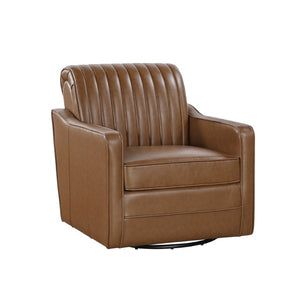 English Elm Swivel Accent Chair Channel Stitched High Back Faux Leather for Office or Living Room B011P581633