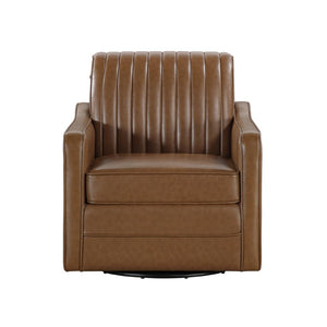 English Elm Swivel Accent Chair Channel Stitched High Back Faux Leather for Office or Living Room B011P581633