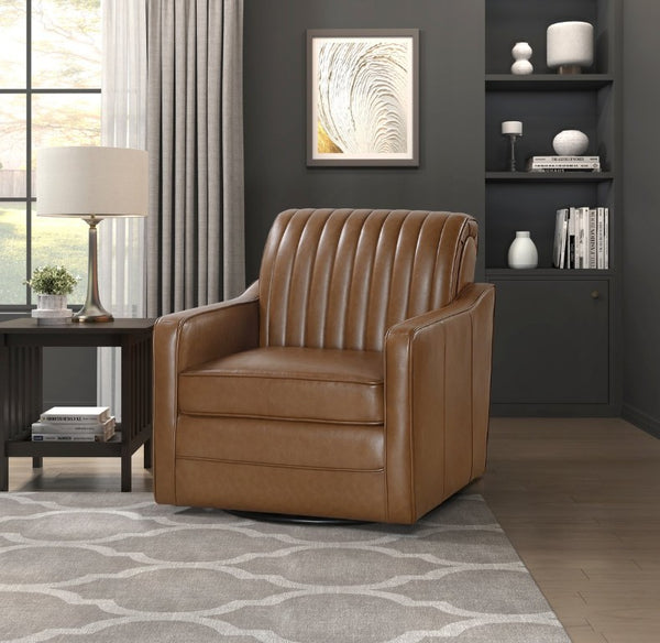 English Elm Swivel Accent Chair Channel Stitched High Back Faux Leather for Office or Living Room B011P581633
