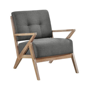 English Elm Accent Chair Solid Rubberwood Frame Tufted Gray Fabric Pocket Coil Artisan Seating B011P581635