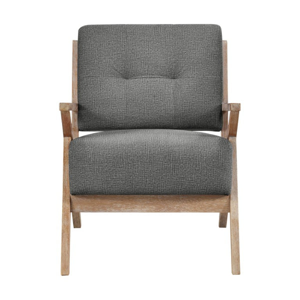 English Elm Accent Chair Solid Rubberwood Frame Tufted Gray Fabric Pocket Coil Artisan Seating B011P581635