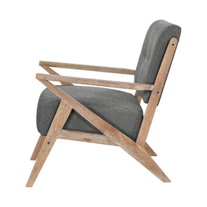 English Elm Accent Chair Solid Rubberwood Frame Tufted Gray Fabric Pocket Coil Artisan Seating B011P581635