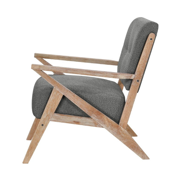 English Elm Accent Chair Solid Rubberwood Frame Tufted Gray Fabric Pocket Coil Artisan Seating B011P581635