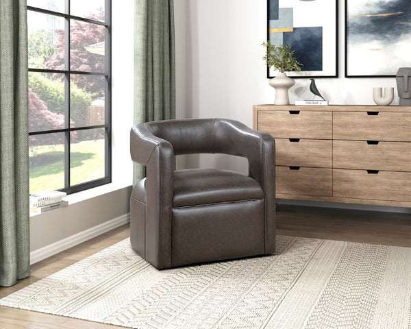 English Elm Swivel Barrel Chair with Faux Leather Upholstery and Pocket Coil Support for Any Room B011P581649