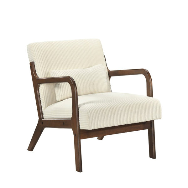 English Elm Accent Armchair Mid-Century Corduroy Upholstered with Rubberwood Frame and Lumbar Pillow B011P581661
