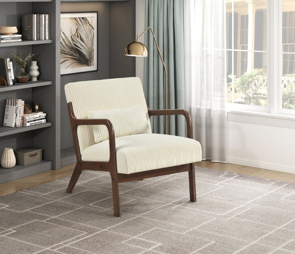 English Elm Accent Armchair Mid-Century Corduroy Upholstered with Rubberwood Frame and Lumbar Pillow B011P581661