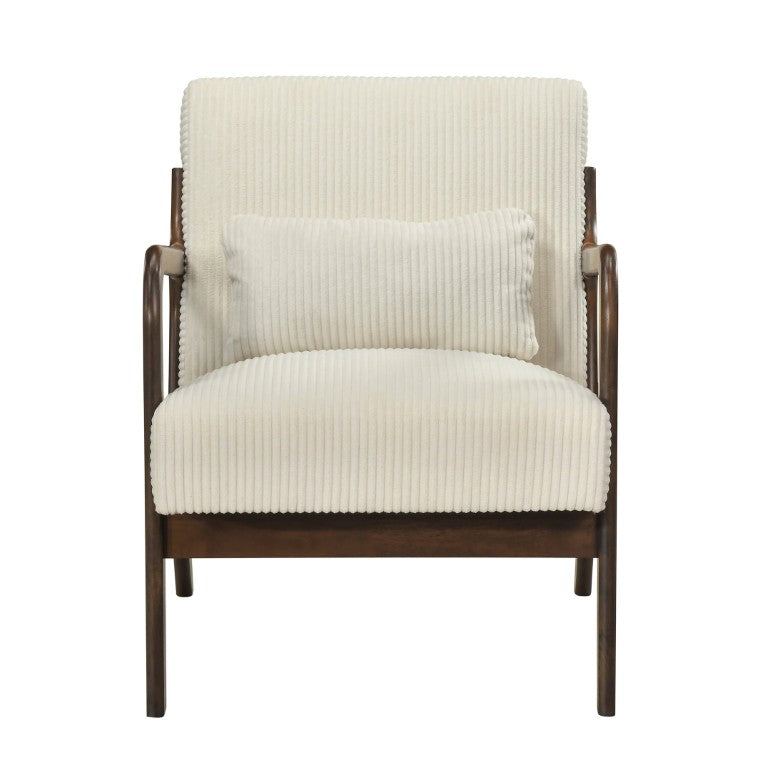 English Elm Accent Armchair Mid-Century Corduroy Upholstered with Rubberwood Frame and Lumbar Pillow B011P581661
