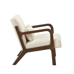 English Elm Accent Armchair Mid-Century Corduroy Upholstered with Rubberwood Frame and Lumbar Pillow B011P581661