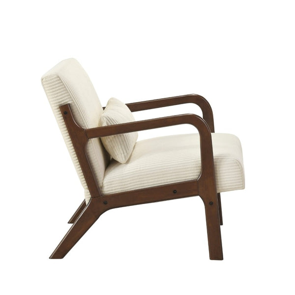 English Elm Accent Armchair Mid-Century Corduroy Upholstered with Rubberwood Frame and Lumbar Pillow B011P581661