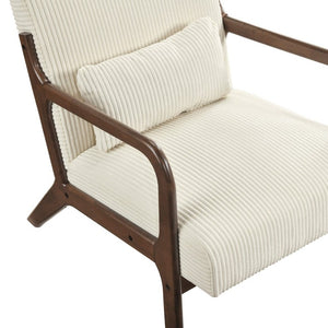 English Elm Accent Armchair Mid-Century Corduroy Upholstered with Rubberwood Frame and Lumbar Pillow B011P581661