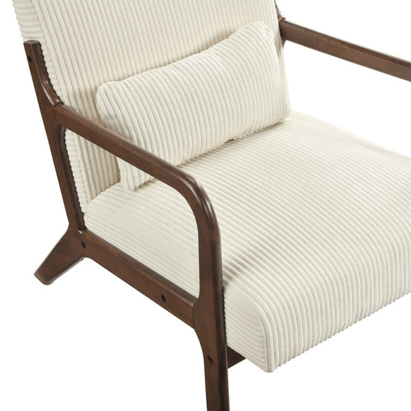 English Elm Accent Armchair Mid-Century Corduroy Upholstered with Rubberwood Frame and Lumbar Pillow B011P581661