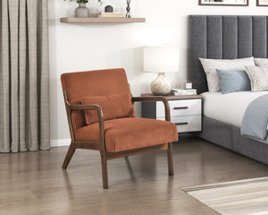English Elm Accent Armchair Corduroy Upholstered Mid-Century Rubberwood Frame with Lumbar Pillow B011P581662
