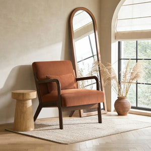 English Elm Accent Armchair Corduroy Upholstered Mid-Century Rubberwood Frame with Lumbar Pillow B011P581662