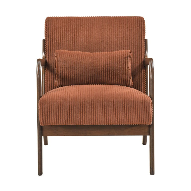 English Elm Accent Armchair Corduroy Upholstered Mid-Century Rubberwood Frame with Lumbar Pillow B011P581662
