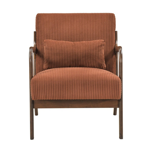 English Elm Accent Armchair Corduroy Upholstered Mid-Century Rubberwood Frame with Lumbar Pillow B011P581662