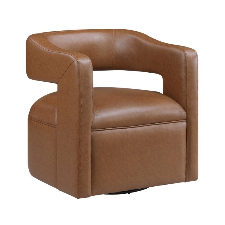 English Elm Swivel Barrel Chair with Camel Faux Leather Foam Pocket Coil Seat for Living Rooms B011P581668