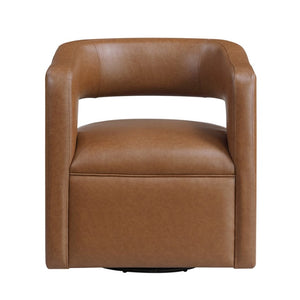 English Elm Swivel Barrel Chair with Camel Faux Leather Foam Pocket Coil Seat for Living Rooms B011P581668
