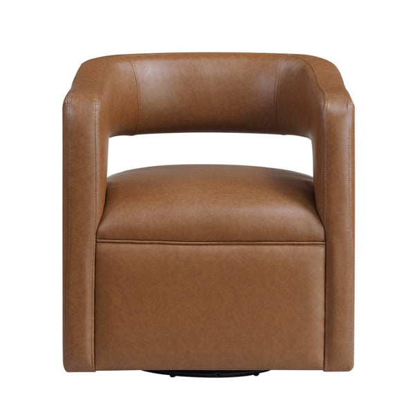 English Elm Swivel Barrel Chair with Camel Faux Leather Foam Pocket Coil Seat for Living Rooms B011P581668