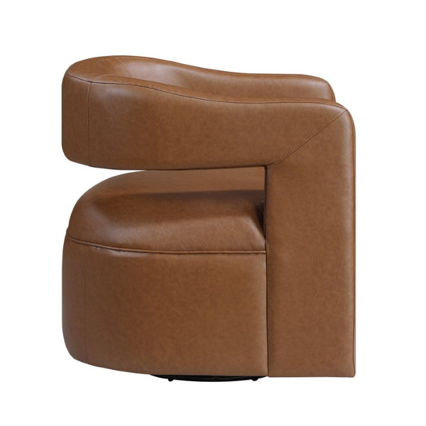 English Elm Swivel Barrel Chair with Camel Faux Leather Foam Pocket Coil Seat for Living Rooms B011P581668