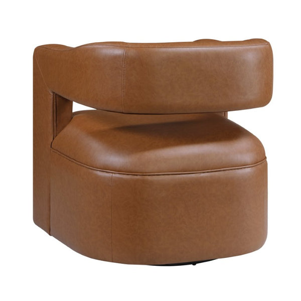 English Elm Swivel Barrel Chair with Camel Faux Leather Foam Pocket Coil Seat for Living Rooms B011P581668