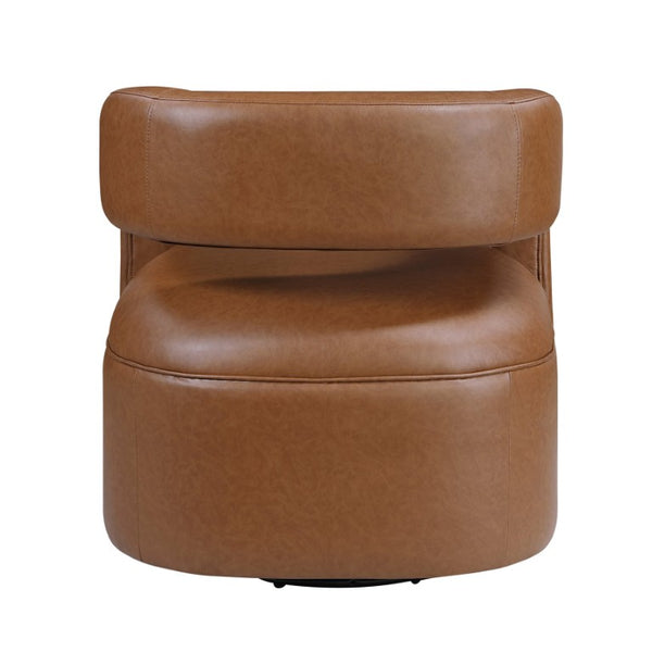 English Elm Swivel Barrel Chair with Camel Faux Leather Foam Pocket Coil Seat for Living Rooms B011P581668