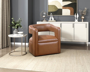 English Elm Swivel Barrel Chair with Camel Faux Leather Foam Pocket Coil Seat for Living Rooms B011P581668