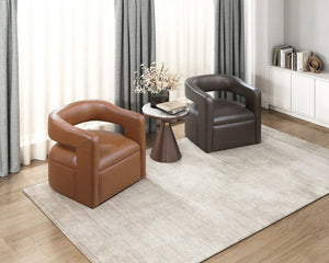 English Elm Swivel Barrel Chair with Camel Faux Leather Foam Pocket Coil Seat for Living Rooms B011P581668