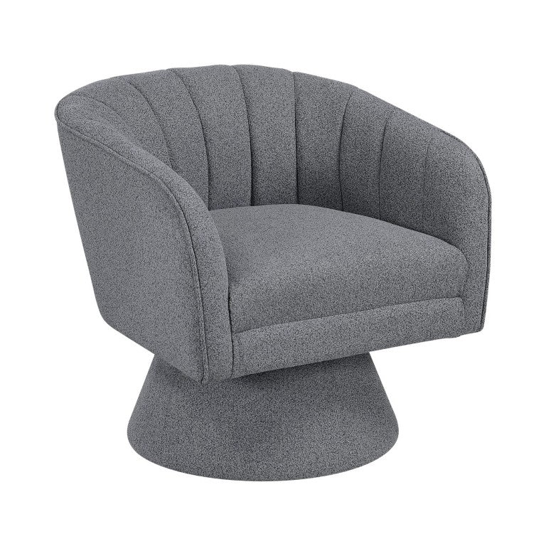 English Elm Swivel Accent Chair Boucle Upholstered Channel Stitched Back for Living Room or Bedroom B011P581673