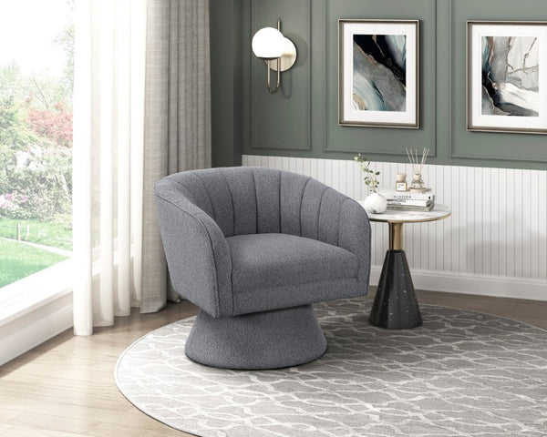English Elm Swivel Accent Chair Boucle Upholstered Channel Stitched Back for Living Room or Bedroom B011P581673