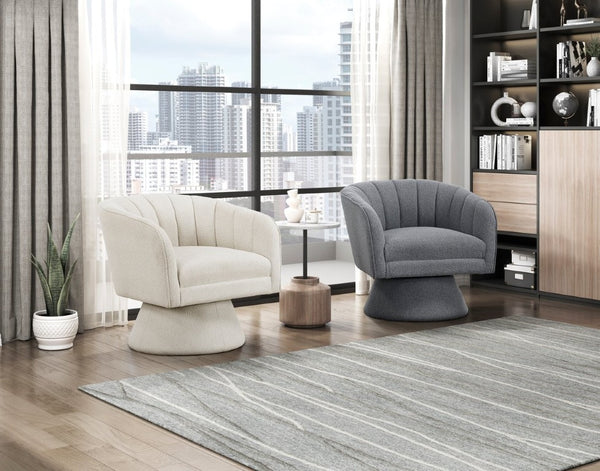 English Elm Swivel Accent Chair Boucle Upholstered Channel Stitched Back for Living Room or Bedroom B011P581673