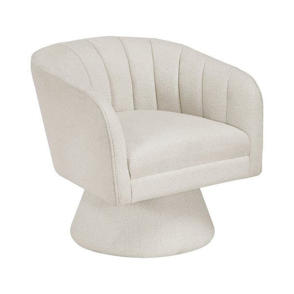English Elm Swivel Boucle Accent Chair with Channel Stitched Back and 360 Degree Metal Base B011P581675