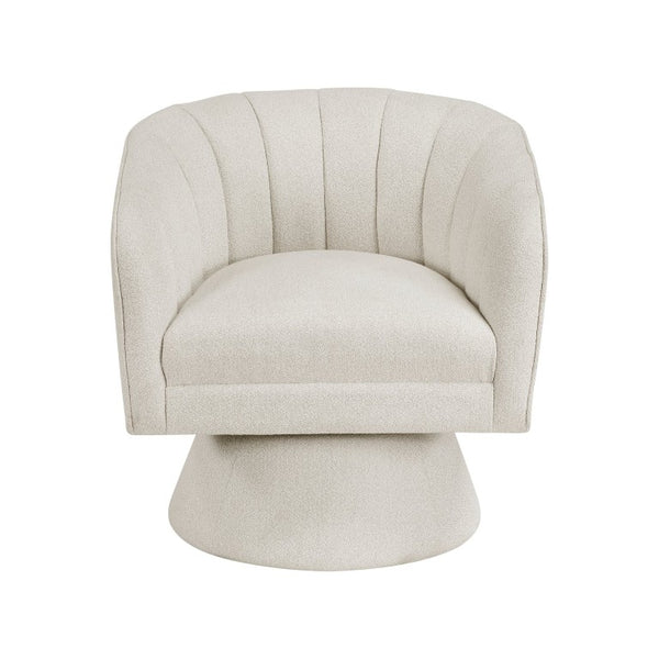 English Elm Swivel Boucle Accent Chair with Channel Stitched Back and 360 Degree Metal Base B011P581675