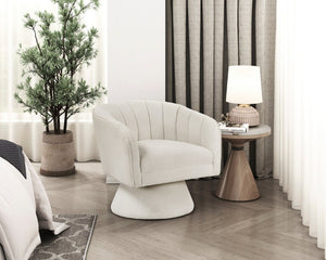 English Elm Swivel Boucle Accent Chair with Channel Stitched Back and 360 Degree Metal Base B011P581675