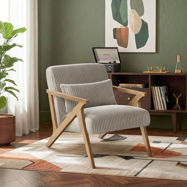 English Elm Accent Barrel Chair Corduroy Upholstered Rubberwood Frame Mid-Century Living Room Seat B011P581679
