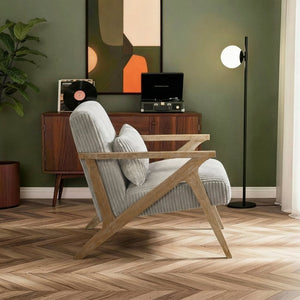English Elm Accent Barrel Chair Corduroy Upholstered Rubberwood Frame Mid-Century Living Room Seat B011P581679