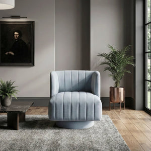 English Elm Swivel Barrel Back Accent Chair Channel Tufted Polyester Upholstery for Living Room B011P581692