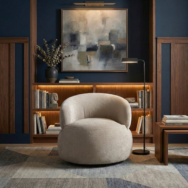 English Elm Swivel Barrel Accent Chair Plush Chenille Upholstery 360 Degree Base for Living Room B011P581693
